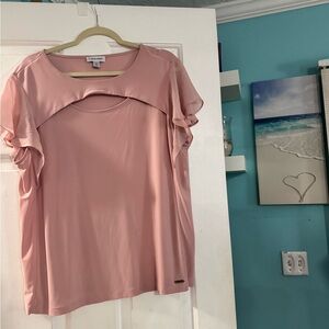 Calvin Klein Women's Pink Ruffle Sleeve Top